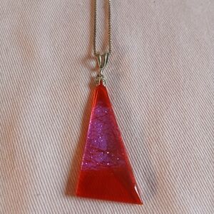 Pink Triangular Resin Pendant Sterling Silver Necklace